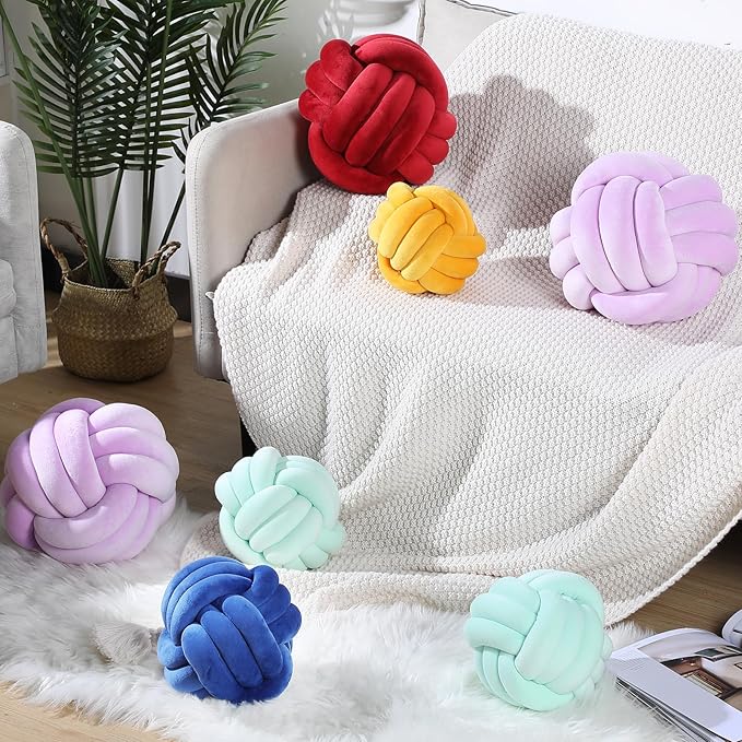 Namalu 2 Pcs Soft Knot Pillow Ball, Decorative Round Throw, Soft Knotted Plush Pillows, Handmade Stuffed Ball Pillows Cushion for Bedroom Sofa Couch Home Decor(7.87 Inches,Deep Blue)