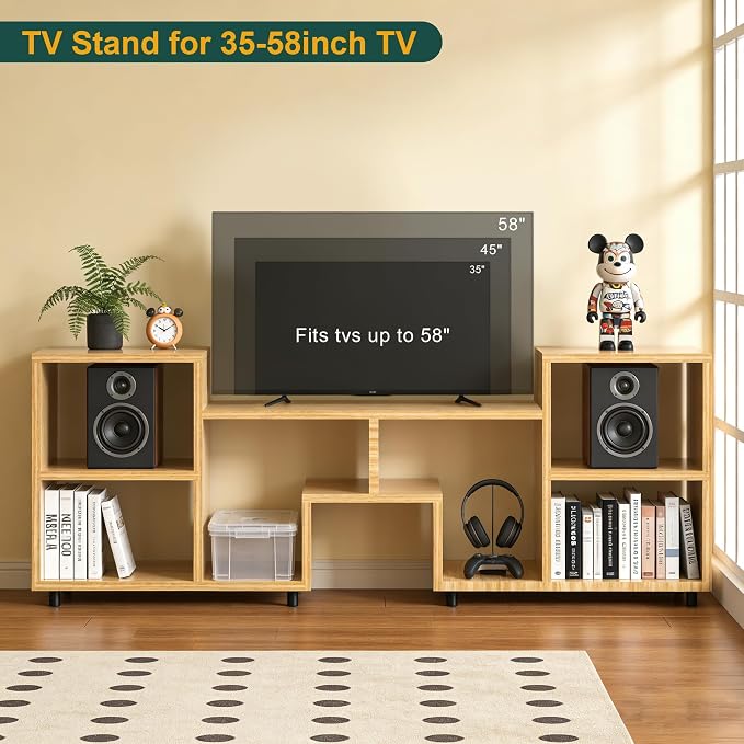 65 inch TV Stand, Entertainment Center with Storage Open Shelf, Mid Century Modern TV Stand, Media TV Consoles for Living Room/Bedroom/Sofa Cabinet, Large Capacity, Easy Installation - Walnut - Image 4