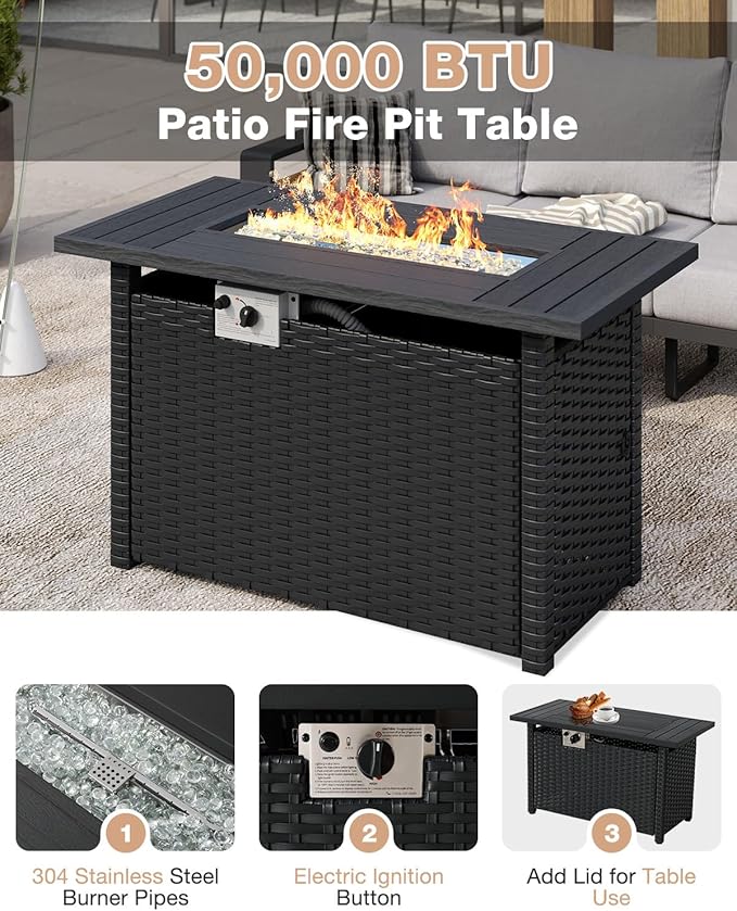 Aoxun Aluminum Patio Furniture Set with Fire Pit Table, 5 Seats Luxury Outdoor Sectional with 6" Olefin Fabric Cushions, Patio Conversation Sets with Outdoor Sofas for Backyard, Deck Light Grey