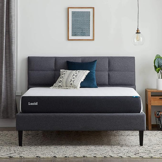 Lucid 8 Inch Memory Foam Mattress - Medium Firm Feel - Infused with Refreshing Bamboo Charcoal and Cooling Gel - Bed in a Box - Temperature Regulating - Pressure Relief - Breathable - Queen Size