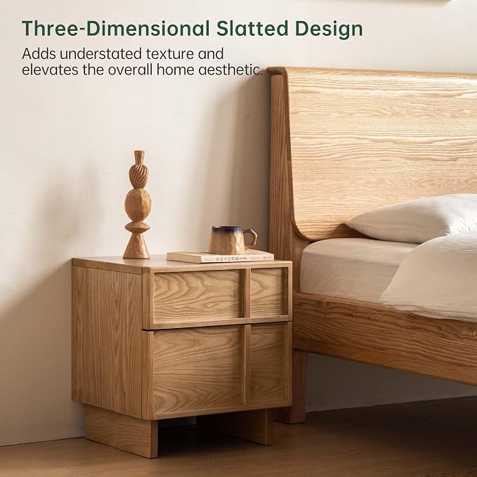 YESWOOD Solid Wood Nightstand Set of 2, Natural Wood Nightstand with Drawers, Mid Century Modern Nightstands, Wood Bedside Table for Small Space, Boho Night Stand for Bedroom,18.90" H - Image 4