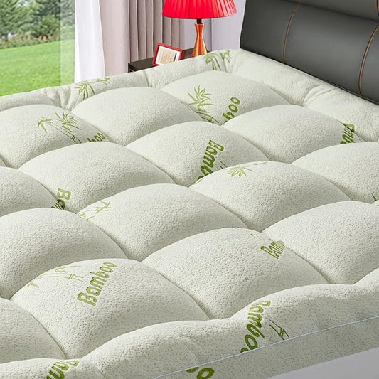 PATSBA Full Size Mattress Topper for Back Pain,Premium Viscose Made from Bamboo 1200 GSM Extra Thick Mattress Pad,Quilted Fitted Pillow Top Mattress Cover with Deep Pocket Up to 21 Inches（54 * 75inch）