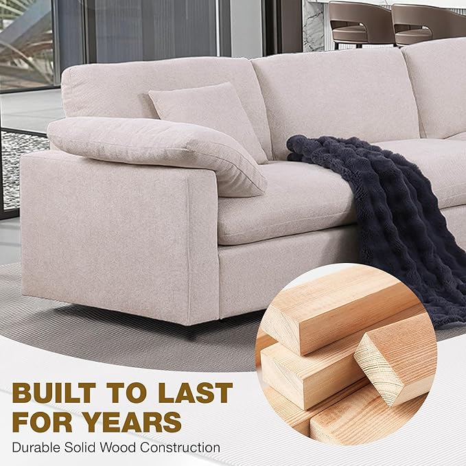 144-Inch Oversized L-Shaped Corner Sectional Cloud Sofa,Modern 7 Seat Modular Cloud Sofa Luxury Convertible Couch with 6 Pillows and Movable Ottoman for Living Room