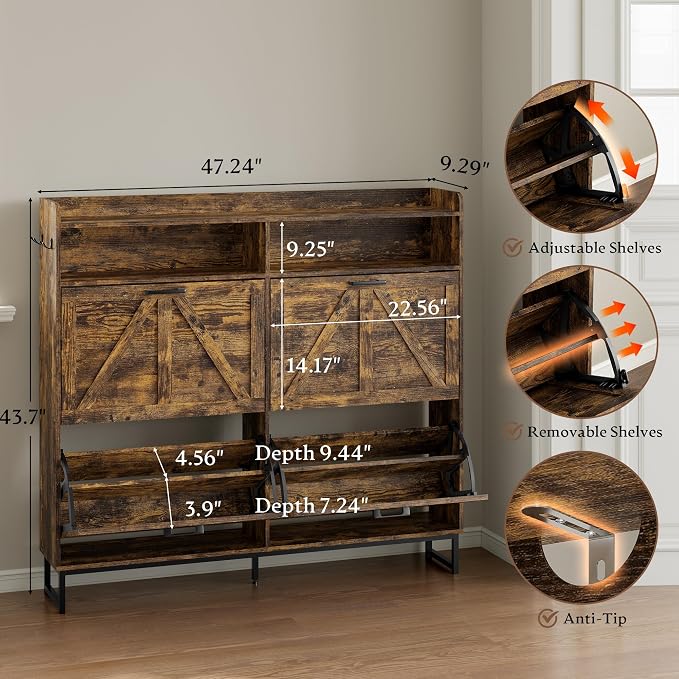 BORNOON Shoe Cabinet with 4 Flip Drawers Narrow Shoe Storage Cabinet Organizer Wooden Freestanding Shoe Rack Hidden Slim Shoes Storage Cabinet for Entryway, Hallway, Living Room, Bedroom - Image 2
