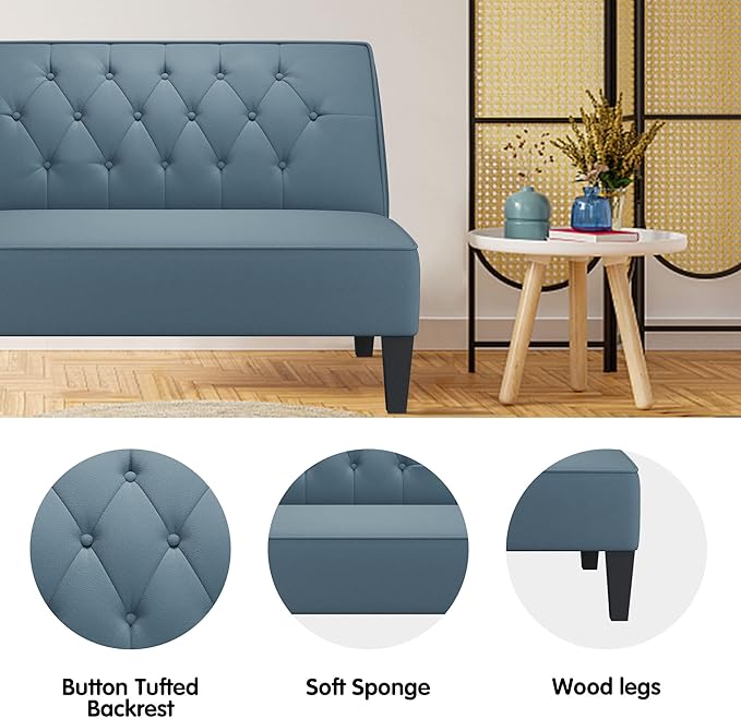 annjoe Button Tufted Loveseat Settee Upholstered Sofa Backrest Buckle Couch Banquette Bench for Dining Room Living Room Bedroom Funiture-Blue