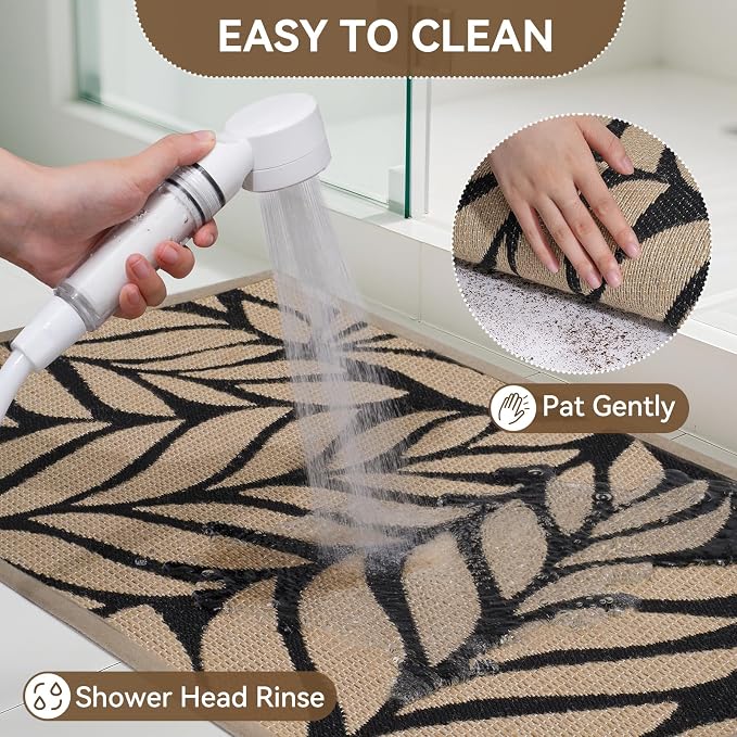 Door Mat Indoor Outside Entrance 31''x47'', Low-Profile Non Slip Outdoor Inside Front Doormat Entryway Mat, Dirt Resistant Absorbent Porch Welcome Entry Mats, Washable Easy Clean, Brown - Image 7