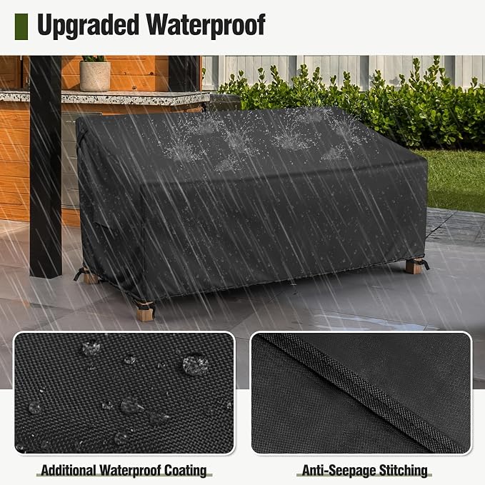 MR. COVER 3-Seater Outdoor Couch Cover Waterproof, 80 Inch Patio Furniture Cover for Sofa, Heavy Duty Polyester & Double-Stitched Seams, Classic Black - Image 4