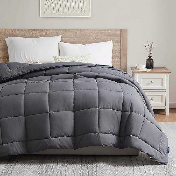 Nestl Comforter Duvet Insert, Quilted Down Alternative Comforter California King Size, All Season Grey Comforter California King Duvet Inserts, Cal King Size Comforter with Corner Tabs, Bed Comforter