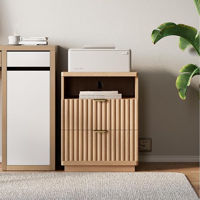 Nightstand with Charging Station, Night Stand with Open Shelf and 2 Drawers for Bedroom, Side Table Bedside Table with USB Ports & Outlets, Small Nightstand End Table (Oak Natural) - Image 8