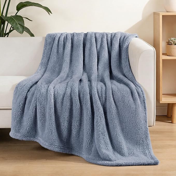 Exclusivo Mezcla Soft Fleece Throw Blanket for Couch, Super Soft Velvet Plush Fleece Blankets, Fuzzy Cozy and Warm for Winter, 50x60 Inches, Stone Blue