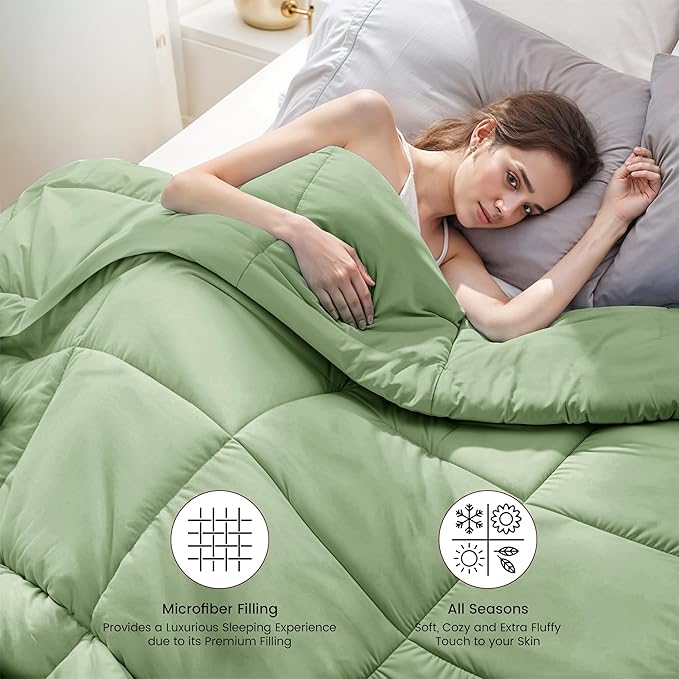 LUX Décor Twin Comforter – 92x68 Ultra-Soft Down Alternative Duvet Insert with Corner Tabs & Box Stitching, Hotel Quality Plush Microfiber Bedding, Oeko-TEX Certified - Sage