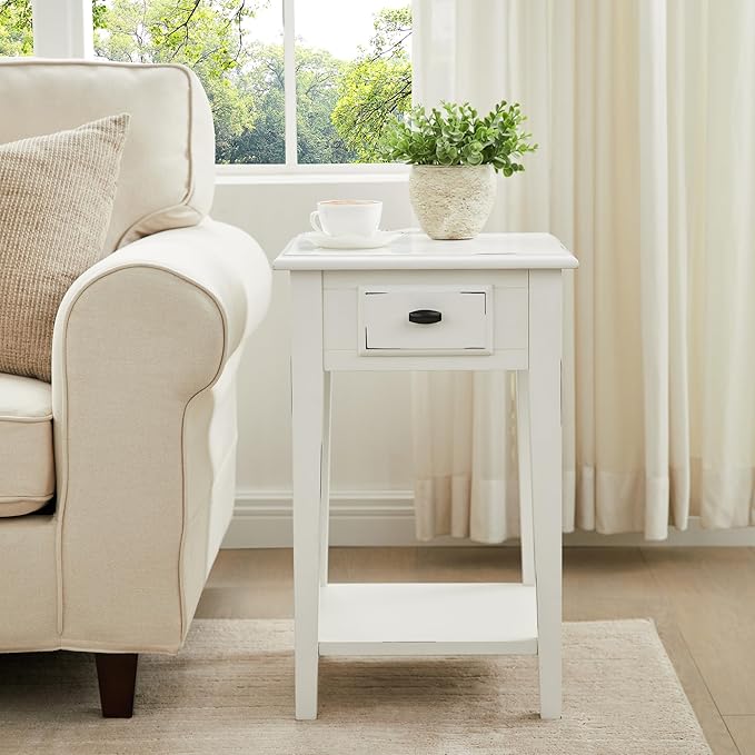 Leick Home Haven Ridge Square End Table, One Drawer Side Table, Farmhouse White, 214379