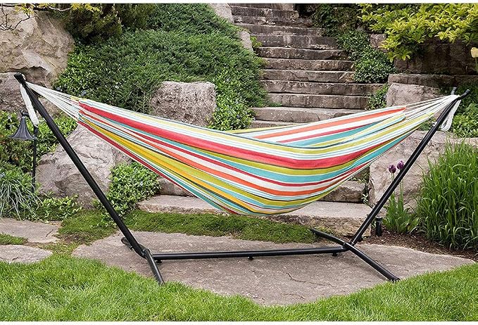 Vivere Double Polyester Easy Assemble Outdoor Hammock with Steel Stand, Ciao - Image 2