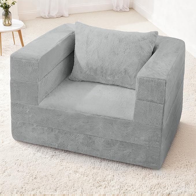 Futon Sofa Bed with Pillow, 3-in-1 Sleeper Sofa Bed with Removable Cover, Convertible Floor Sofa Bed, No Assembly Boneless Couch for Living Room, Bedroom