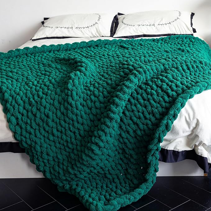 Chunky Knit Blanket - Luxury Soft Cozy 50 * 60 Throw Blanket,100% Woven Blanket Rope Knot Throw Blanket for Couch, Sofa, Home Decor, Gift - Machine Washable (Blackish Green, 50 * 60)
