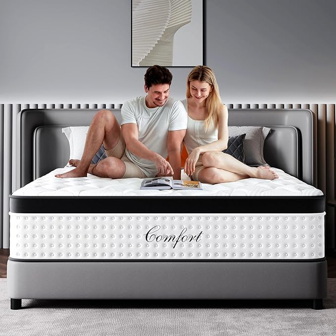 Queen Mattress 12-Inch - Hybrid Memory Foam Mattress for Back Pain Relief, Pocket Springs and Motion Isolation, CertiPUR-US Certified, Fiberglass Free, Queen Size Mattress in a Box