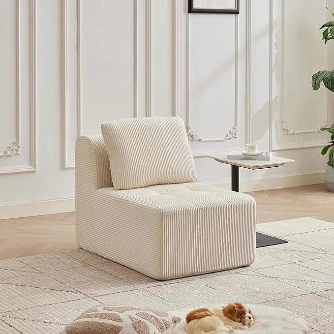 Modular Sectional Sofa with Movable Ottoman, Seat Deep Seat Couch with Pillows, Comfy Cloud Sectional Sofa for Living Room, Bedroom and Apartment (White, 1 Middle)