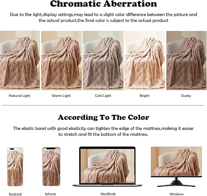 NEWCOSPLAY Super Soft Queen Blanket Taupe Premium Silky Flannel Fleece 3D Checkered Lightweight Bed Blanket All Season Use (Taupe Checkered, Queen(90"x90"))