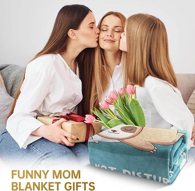 Funny Gifts for Mom Mothers Day, Mom is Charging Sloth Blanket, Birthday Gifts for Moms from Daguther Son, Moms Gift for Christmas, Soft Sloth Throws Blanket for Mother, Cyan, 60" x 50"