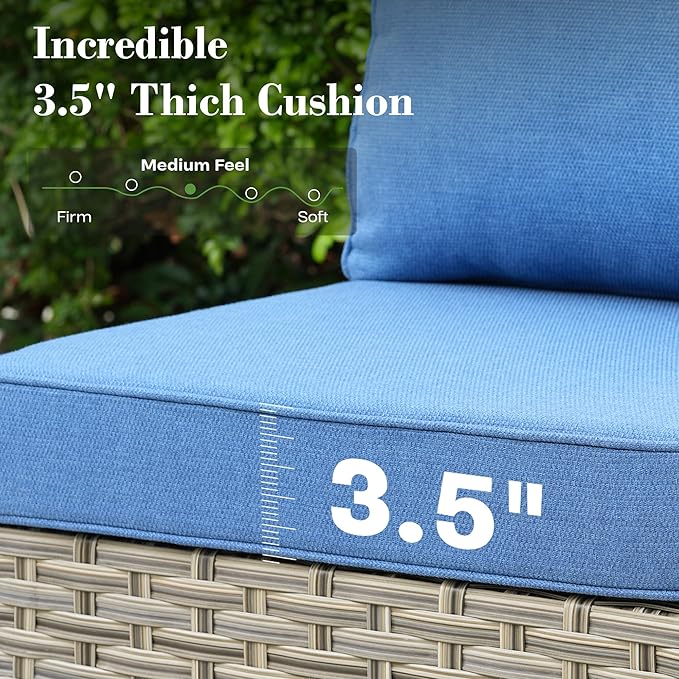 10 Piece Outdoor Patio Furniture with Swivel Rocking Chair, Rattan Wicker Conversation Set with Glowing Coffee Table, Sectional Single Chairs for Porch Balcony Backyard Pool,Light Blue