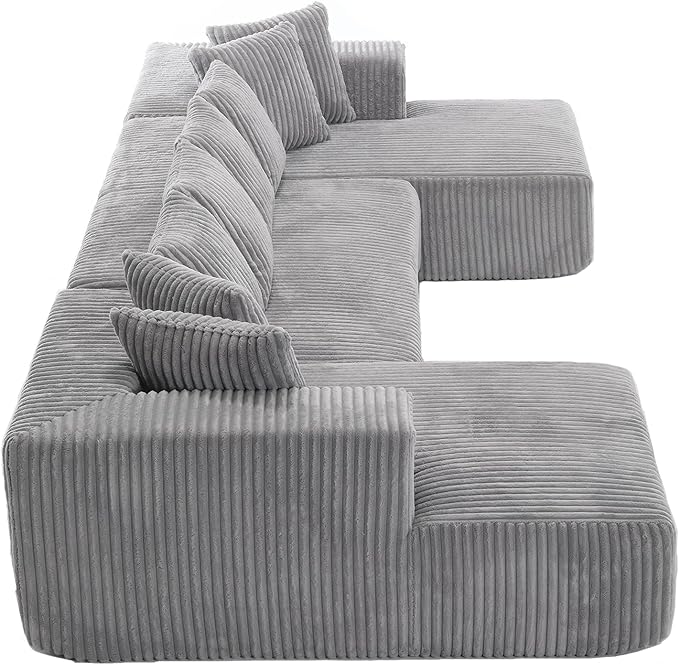133" Oversized U-Shaped Modular Sectional Sofa, No Assembly Required Floor Couch, Memory Foam Cloud Sofa with 12 Lumbar Pillows, Corduroy Upholstery | Breathable material, Non-Slip, Wider Armrest