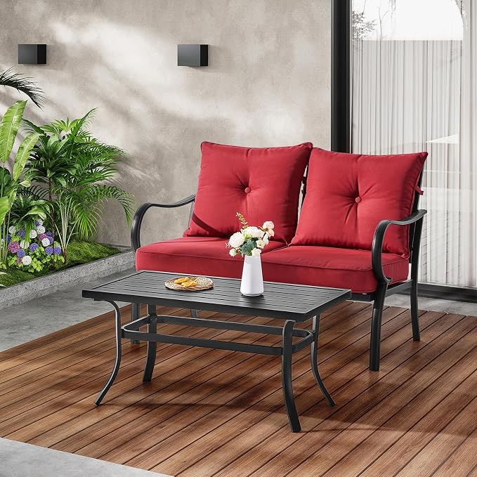 ONBRILL Small Metal Outdoor Coffee Side Table, Steel Coffee Tables for Patio, Outside, Garden, Balcony, Backyard and Living Room, Rectangle, Black - Image 2