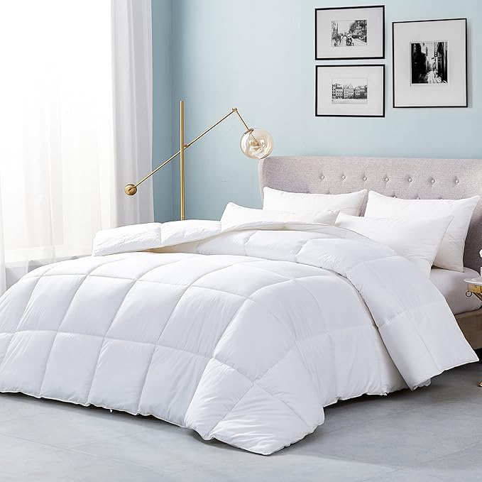 Luxurious Twin/Twin XL Size Hard-to-FIND 65 Oz Fill Weight Goose Down Alternative Comforter, 600 Thread Count 100% Egyptian Cotton Cover, 700 Fill Power, Solid White Color