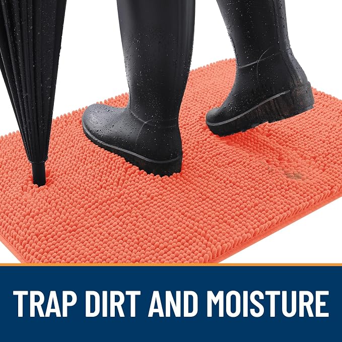 OLANLY Dog Door Mat for Muddy Paws 47x32, Absorbs Moisture and Dirt, Absorbent Non-Slip Washable Doormat, Quick Dry Chenille Mud Mat for Dogs, Entry Indoor Entryway Carpet for Inside Floor, Coral - Image 2