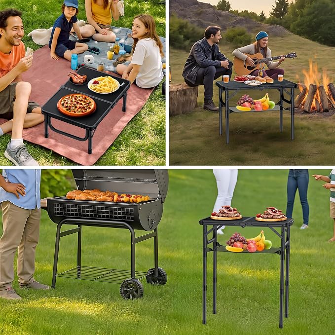 Anbte Folding Camping Table with Storage Net, Pure Black Aluminum 2ft Picnic Table 23.2" x 16" Outdoor Table Adjustable Height Max 27.5", Lightweight, Waterproof, Portable Handle for Travel Cooking - Image 8