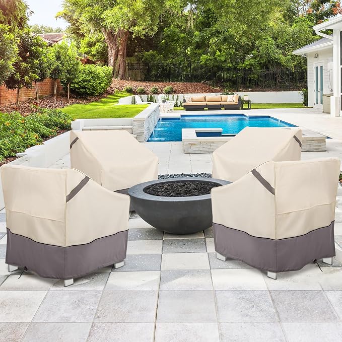 Waterproof Patio Chair Covers 2-Pack, Heavy Duty 600D Oxford Outdoor Furniture for Deep Seat Chairs, Weather-Resistant Windproof All-Season Protection, 31.5"W x 33.5"D x 36"H (Beige/Grey) - Image 8