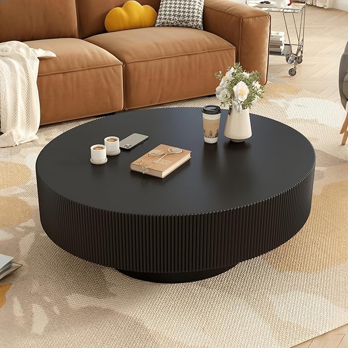Merax Modern 31.5W Round Coffee Table with Sturdy Base, Wood Sofa Center Tables for Living Room, Reception Room, Easy Assemble, Black