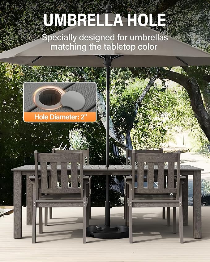 YEFU HIPS Patio Table Set: 5 Piece Outdoor Table and Chairs Dining Furniture Set with Umbrella Hole - Gray Modern Plastic Dining Sets 4 Person for Outside Deck with Metal Aluminum Frame - Image 5