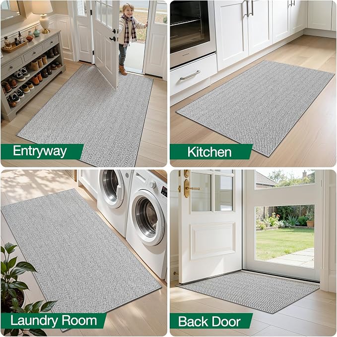 LUMI Ultra Thin Indoor Door Mat for Entrance 48"x72", Non Slip Entryway Mat, Low Profile Doormat, Unique Herringbone Design Carpet for Inside, Patio, Porch, Gray - Image 8