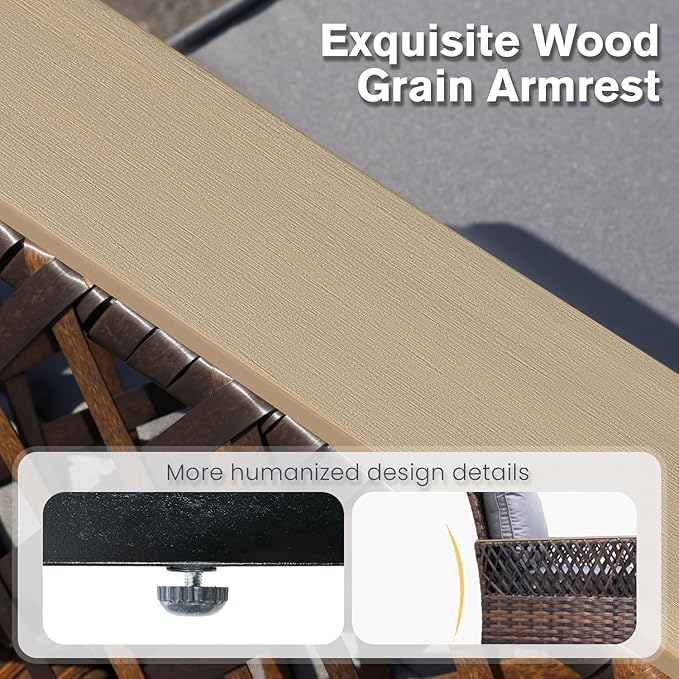 MELLCOM 8 Pieces Patio Furniture Set, Outdoor Wicker Chairs with Ottomans, 3-Seat Sofa & Dining Table, All-Weather Conversation Set with Water-Resistant Cushions & High Back for Garden, Backyard
