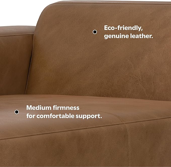 SIMPLIHOME Rex Left Chaise Sofa Module in Full-Grain Genuine Leather, Caramel Brown, 44-inches W x 69.5-inches D, Handcrafted Modern-Style Left-Arm Chaise Lounge Chair for Living Room