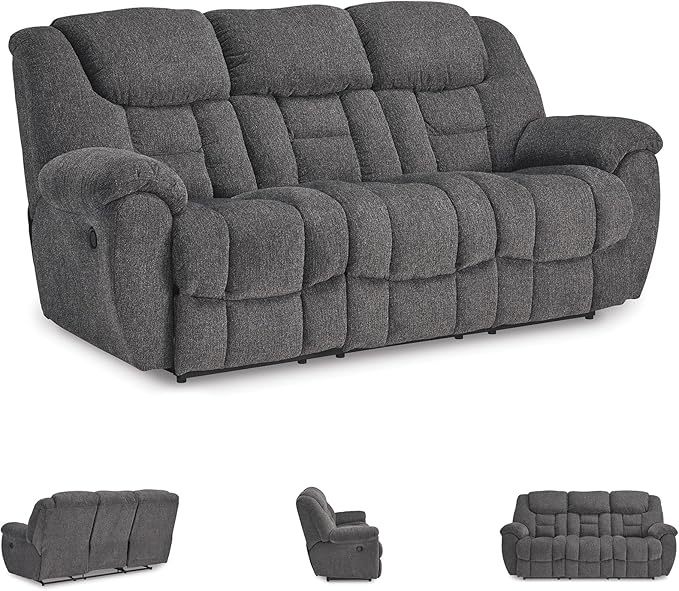 Signature Design by Ashley Foreside Contemporary Stain Resistant Manual Reclining Sofa, Gray