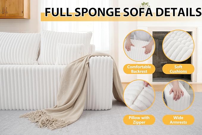 Homguava 94" Cloud Sectional Couch, Modular L-Shape Couch with Chaise, Boneless Sofa with Deep Seat for Living Room Bedroom,No Assembly Required(Beige,Left Facing Chaise)