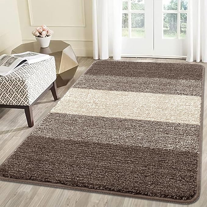 Kitinjoy Indoor Outdoor Door Mat, 59x36 Non-Slip Absorbent Dirt Trapper, Low-Profile Washable Inside Entrance Front Floor Mat, Sturdy Soft Entry Doormats for Entryway, Light Brown by Kitinjoy
