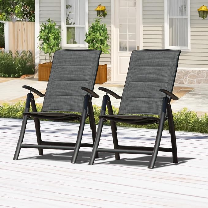 Domi Folding Patio Chairs Set of 2, Aluminium Frame Reclining Sling Lawn Chairs with Adjustable High Backrest, Patio Dining Chairs for Outdoor,Porch,Balcony (Double-Layered Textilene Fabric) - Image 3
