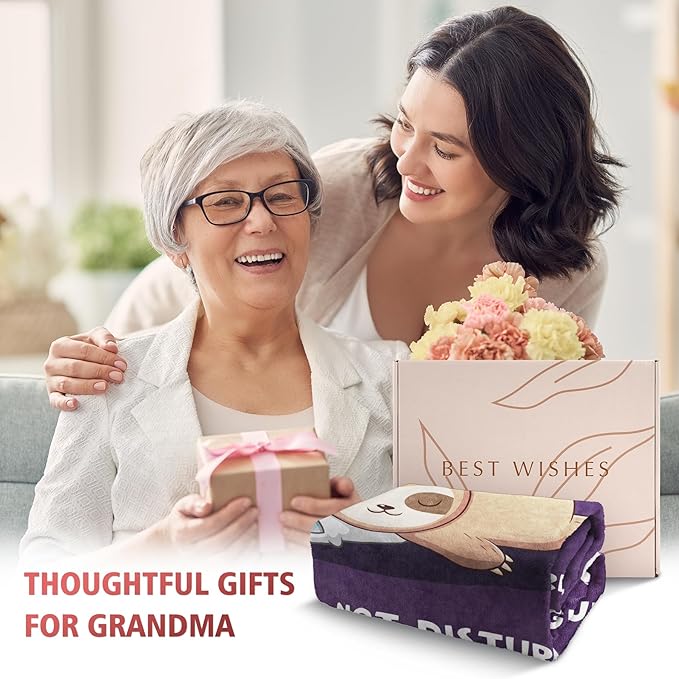 Funny Gifts for Grandma Mothers Day, Grandmas Birthday Gift from Grandkids, Grandma is Charging Sloth Blanket, Grandmas Gifts for Christmas, Soft Sloth Blanket for Grandmother 60" x 50"