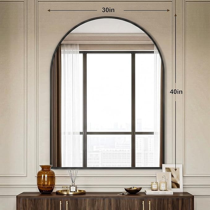 AMOISE Arched Bathroom Mirror, 40" x 30" Black Metal Frame Vanity Wall Mirror, Shatterproof Accent Mirror for Bedroom, Entryway and Living Room - Image 3