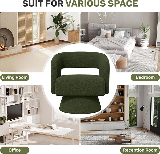 Nebuaegis Swivel Accent Chair Set of 4, Modern Comfy Teddy Barrel Chairs, Oversized Upholstered Round Arm Chair for Living Room, Bedroom, Reading Room, Green
