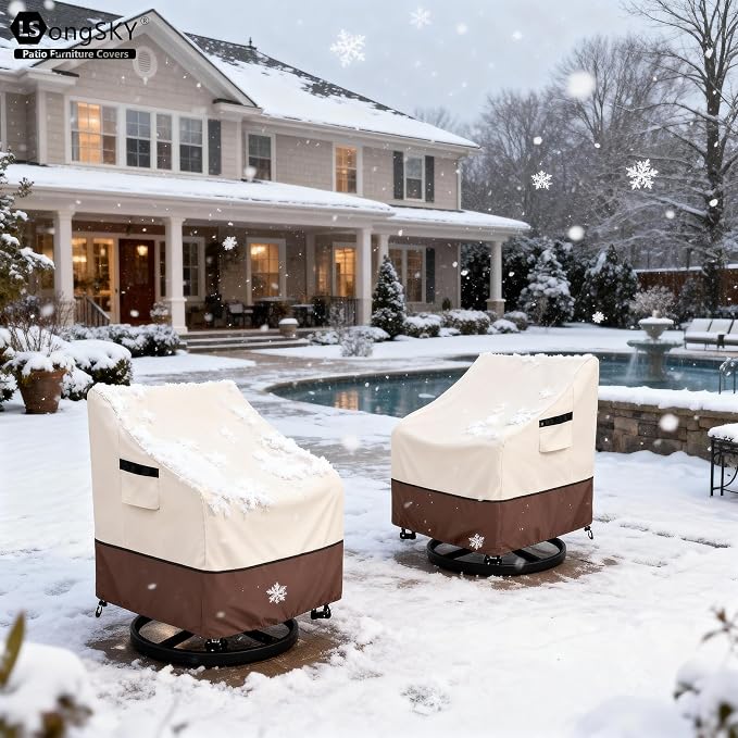 Outdoor Swivel Chair Cover 2 Pack,100% Waterproof Heavy Duty Patio Chair Covers,(33 W x 35 D x 38.5 H inches) Swivel Patio Chair for Outdoor Furniture Covers Waterproof,Beige&Brown - Image 6