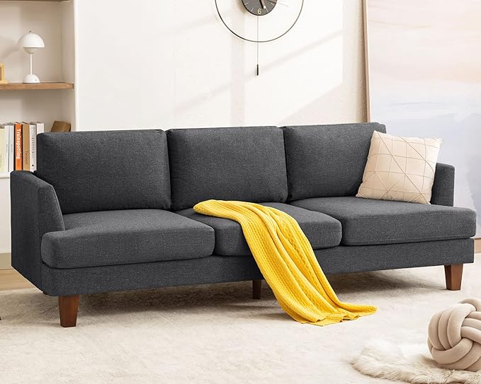 Mid Century Modern Couches for Living Room, 89" Comfy Couch Sofa with 3-Seater Deep Seats, Upholstered Sofas for Living Room, Office Apartment, Bedroom, Dark Grey