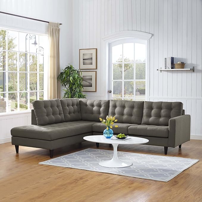 Modway EEI-2798-GRA Empress Mid-Century Modern Upholstered Fabric Left-Facing Sectional Sofa in Granite