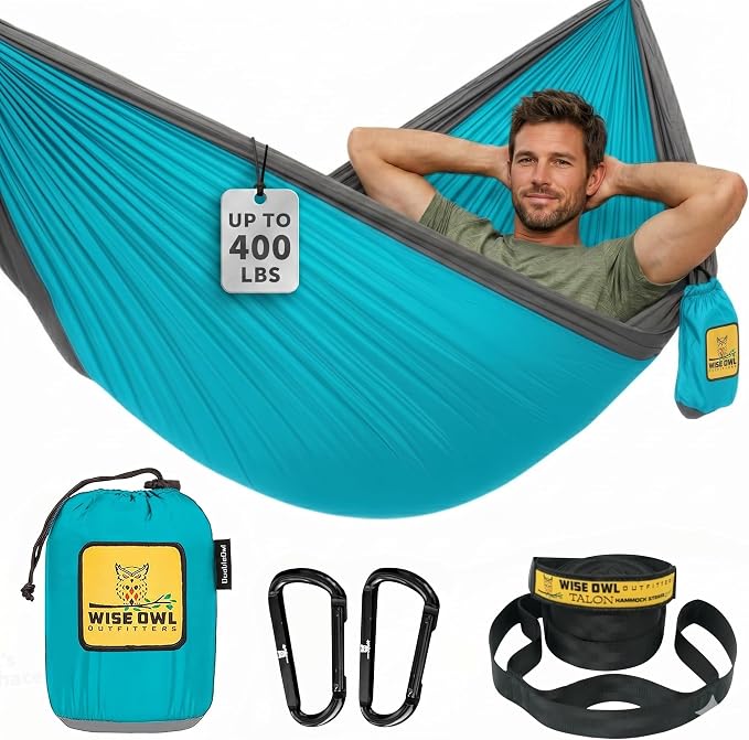 Wise Owl Outfitters Camping Hammock – 500lbs Portable Hammock with Tree Straps - Travel, Backpacking, Hiking, Outdoors Camping Gear - Single or Double by WiseOwlOutfitters