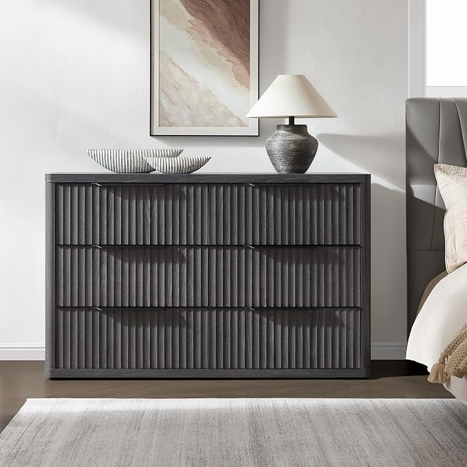 SICOTAS Dresser for Bedroom 107" Wide 6 Drawer Dressers & Chests of Drawers for Closet Long Large Modern TV Stand Set for Clothes Storage Fluted Clothes Closet for Hallway Entryway, Dark Grey Alder - Image 7