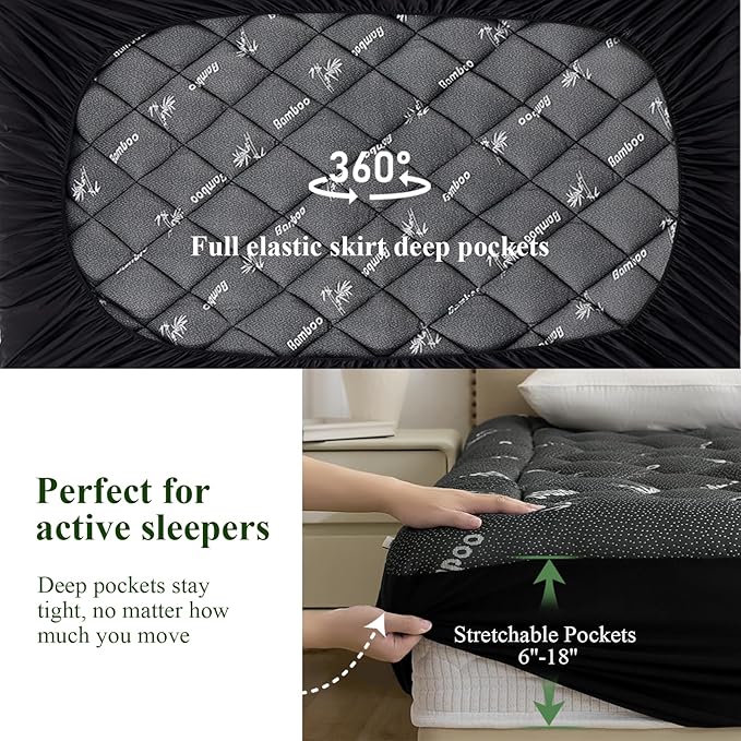 California King Mattress Topper, Viscose Derived from Bamboo Thick Pillow Top Mattress Pad with Deep Pocket, Naturally Cooling for Hot Sleepers, Soft for Back Pain Relief, Premium Dark Grey
