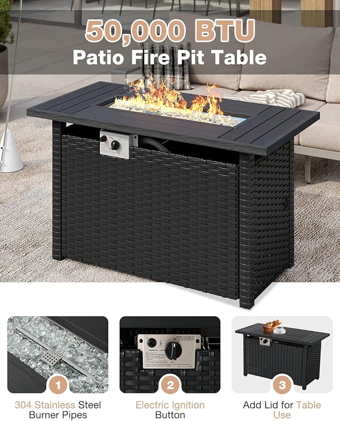 Aoxun Aluminum Patio Furniture Set with Fire Pit Table, 5 Piece Luxury Outdoor Sectional with 6" Olefin Fabric Cushions, Patio Conversation Sets with Waterproof Cover for Backyard, Porch Beige