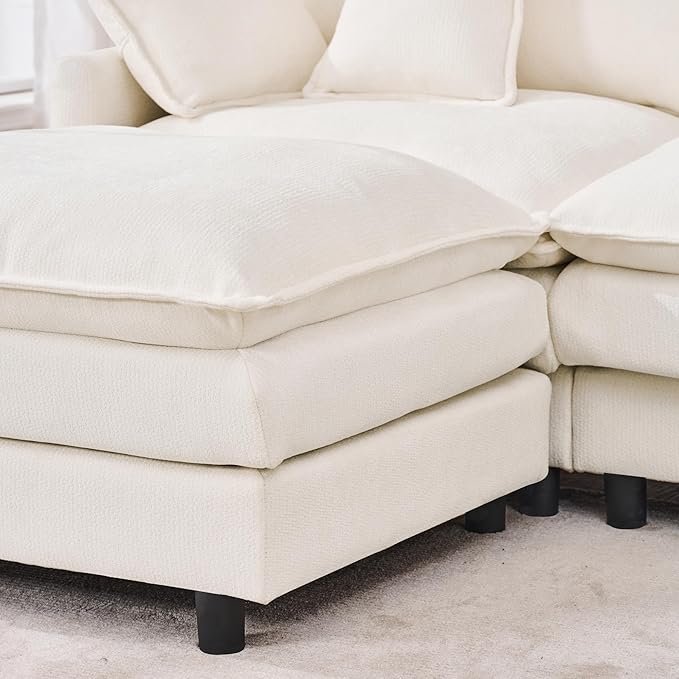 102" Modular Sectional Sofa, Premium Chenille Cloud Couch with Reversible Ottoman, L-Shaped Oversized Sofa with Side Storage Pockets for Multi-Scene Living Room & Home Office